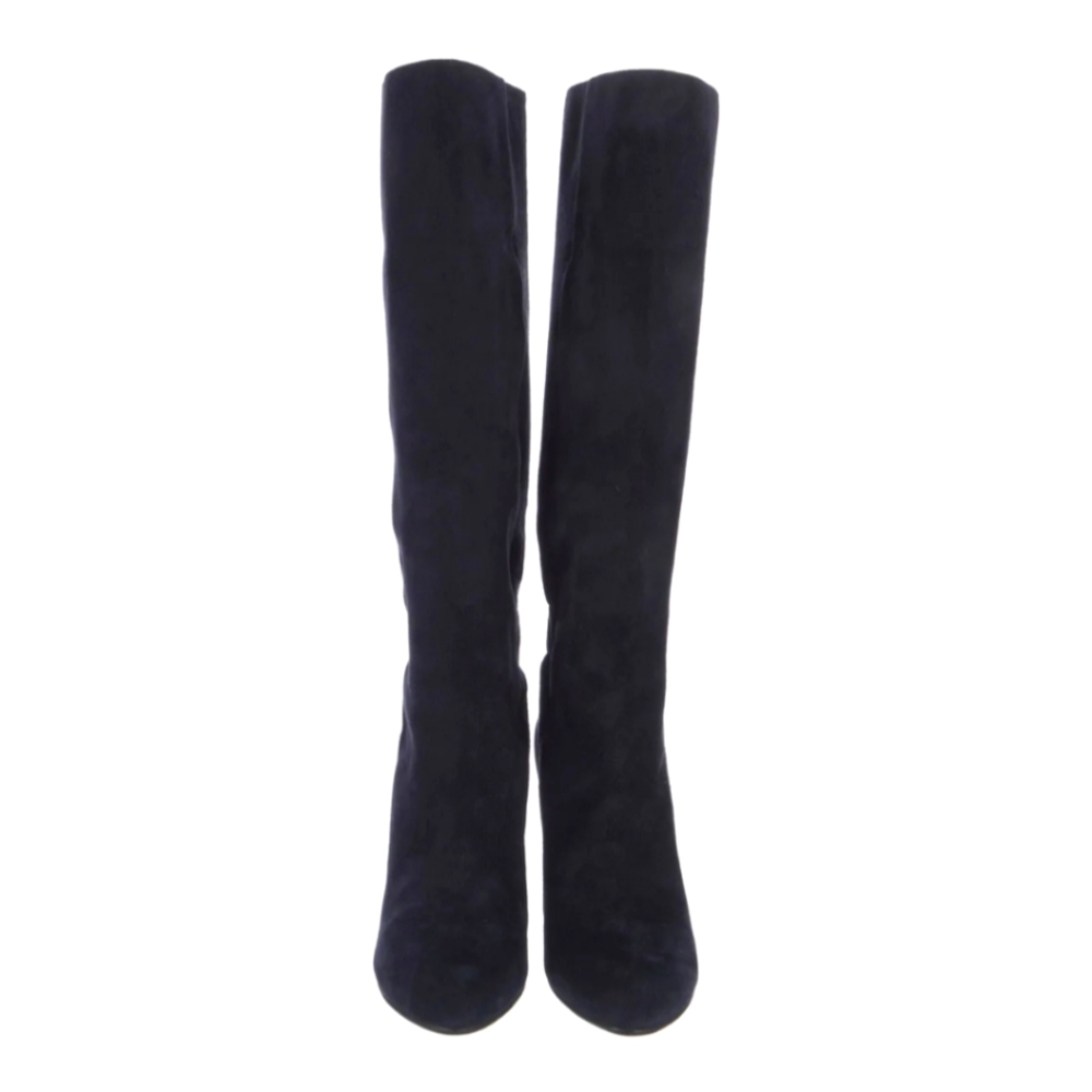 Christian Dior Suede Knee High Boots Blue 39.5 US 9.5 Block Heel CD Logo Zip - Picture 9 of 12